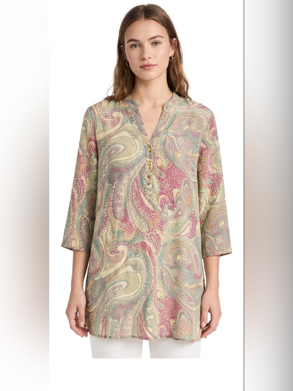 Christina Paisley Print Blouse in Cream, Green, Pink